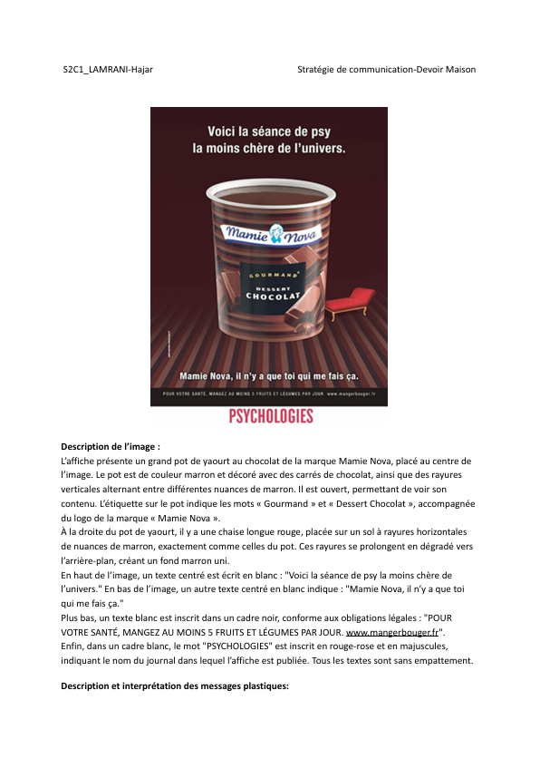 Analyse sémiologique d'une publicité Mamie Nova image 1